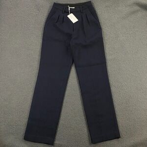 Anine Bing James Trouser‎ Pants size 26x32 High Rise Pleated Wool Navy NWT